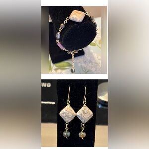 Elegant Jasper and Agate bracelet and earrings Jewelry Set